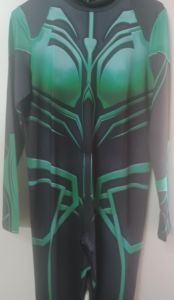 Adult Female Costumes to Hire - SUPERHERO - Black & Green Spandex Female catsuit - MEDIUM